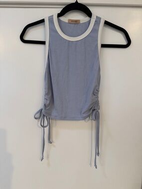 Golden Blue Ribbed Tank with White Trim Cropped with side shirting size XS/S
